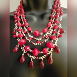 White House Black Market RED/Silver Multi Strand Necklace